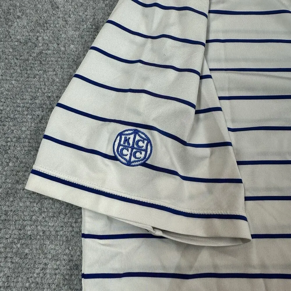 RLX Ralph Lauren Golf Polo Shirt Mens M White Blue Stripe Stretch Performance